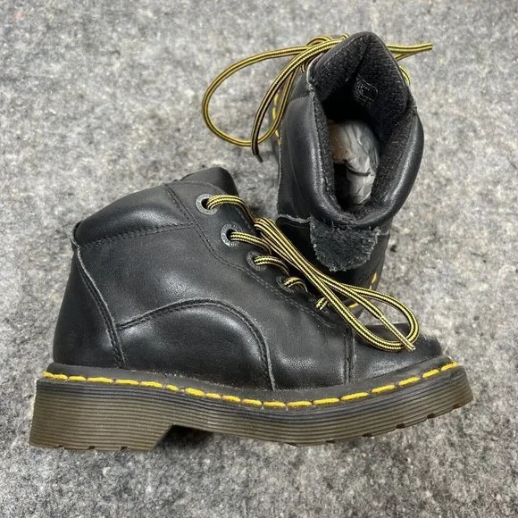 Dr. Marten Black Leather High-top Boots, Kids Size 12 - Picture 5 of 9